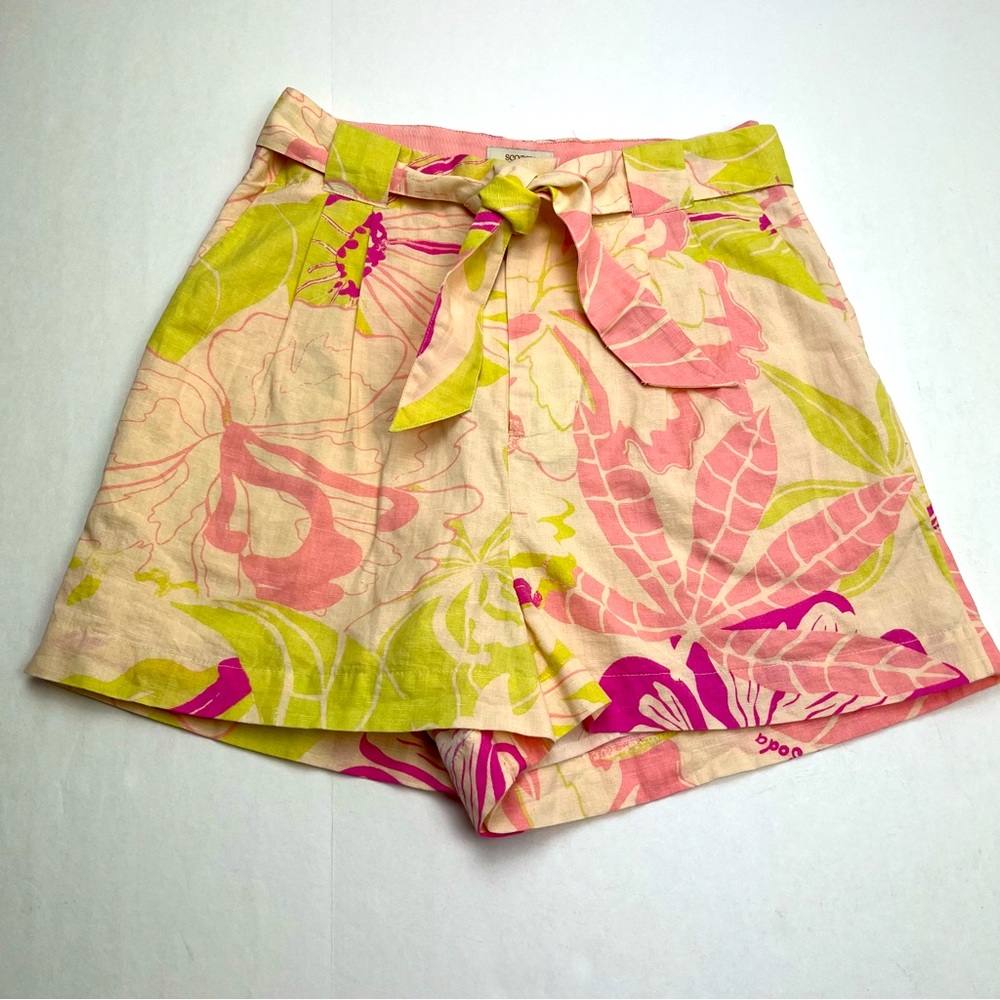 Scotch & Soda High Rise Mid Length Shorts Pink Green Floral Print Womens Size XS